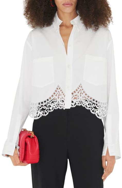 Burberry Macramé Lace Hem Poplin Button